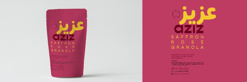 Saffron Rose granola packaging mockup and label design