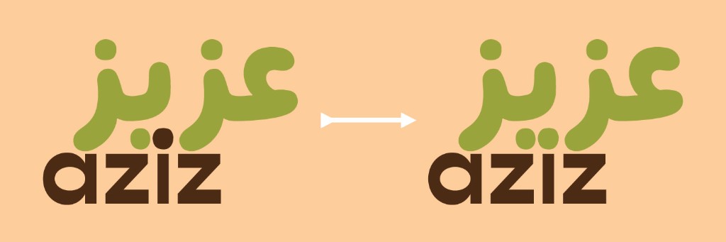 Before and after refinement of the shared dot in the Aziz wordmark